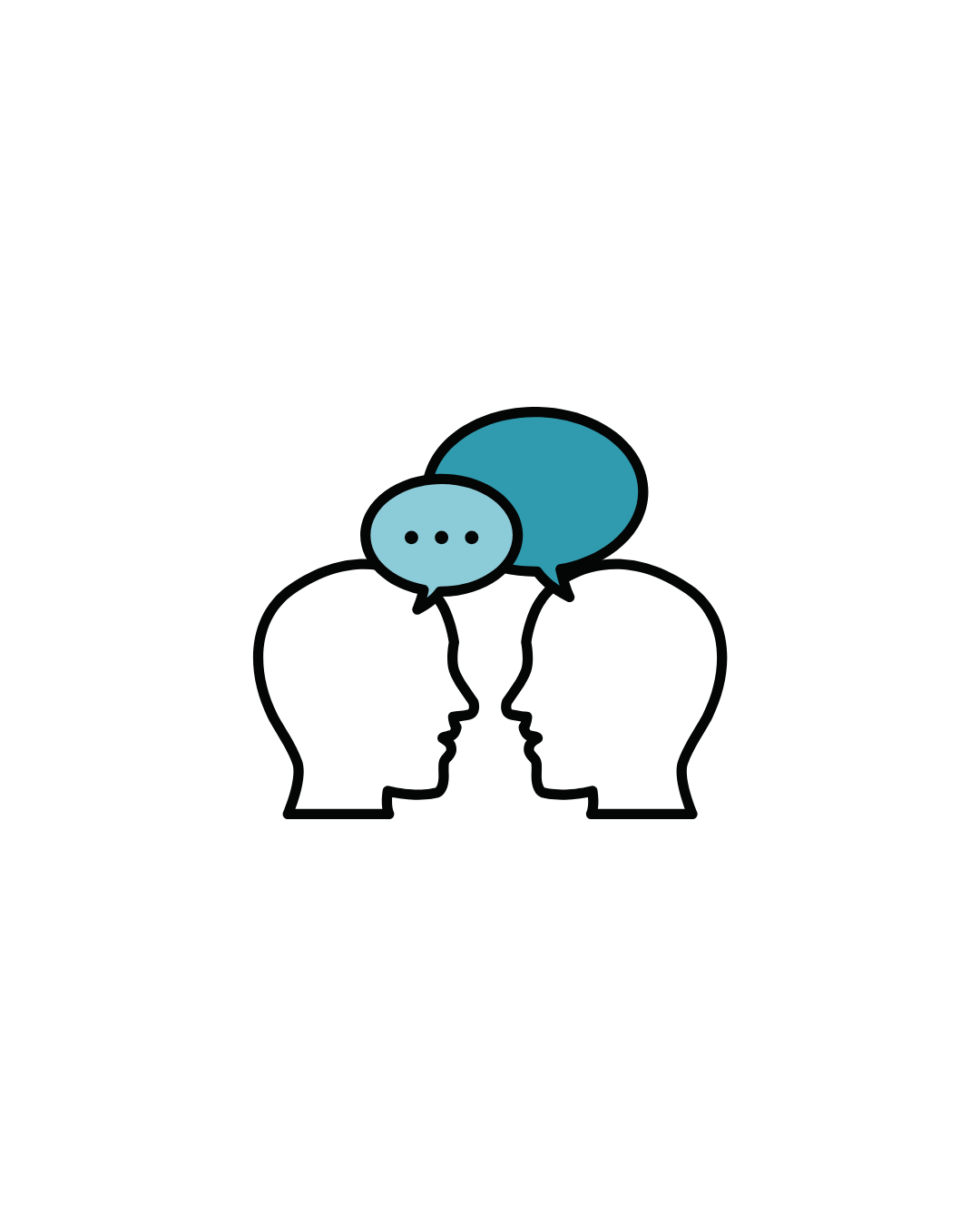 Graphic of two heads talking